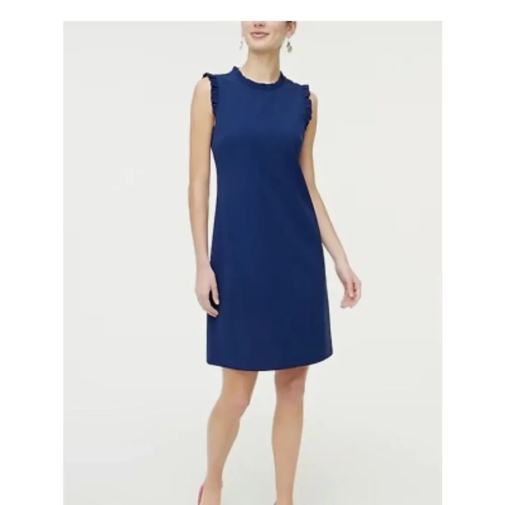 JCrew ruffled detail navy shift dress NWT